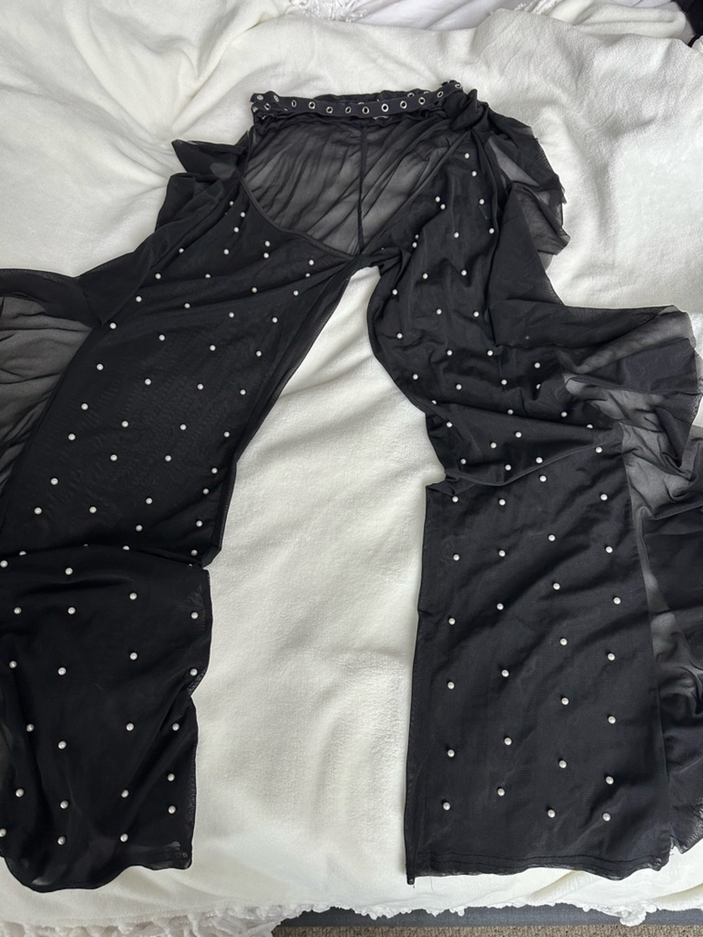 Black Pearl-Embellished Sheer pants festival Coachella